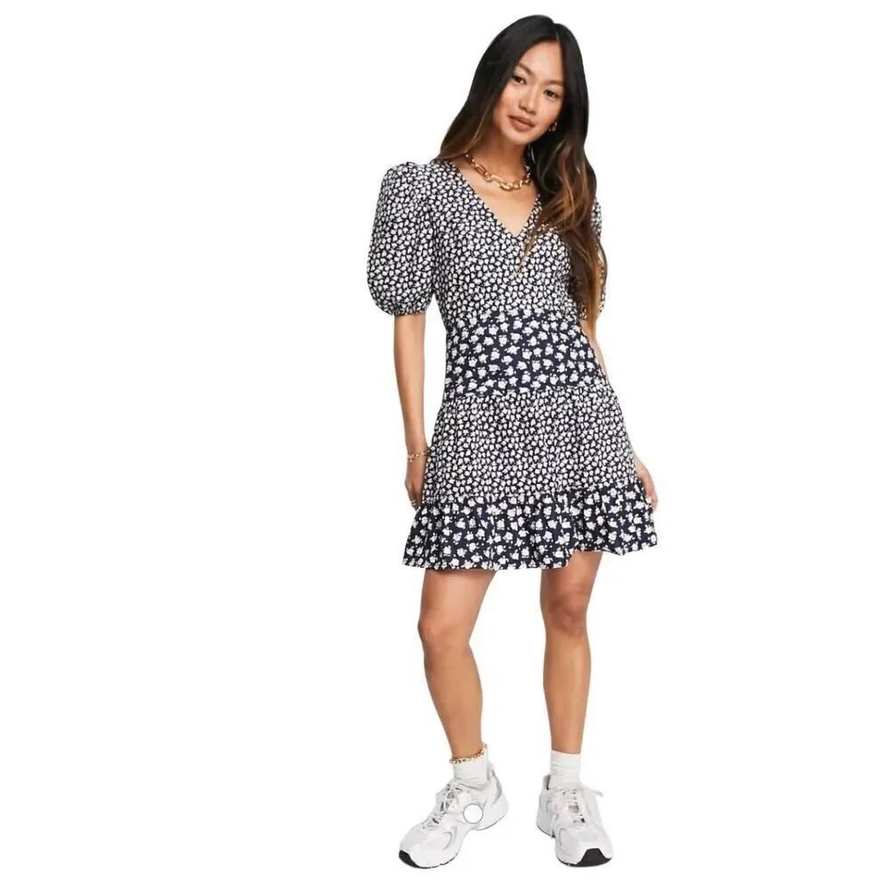 French Connection Aura ditsy print puff sleeve mini dress US 6
